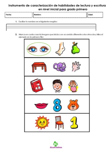 Vista previa de Instrumento de caracterización — grado 1º