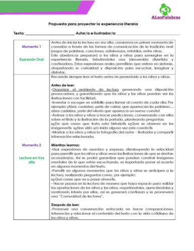 Vista previa de Propuesta para proyectar la experiencia literaria